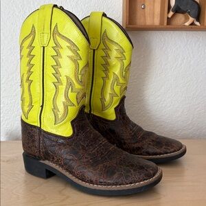 Old West Neon & Brown Leather Cowboy Boots